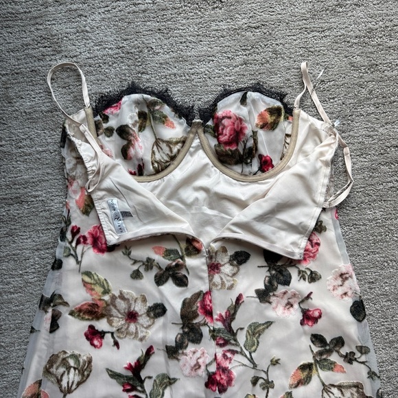 Rare London Floral Mini Dress – L (US8) – Romantic Lace Trim & Velvet Details - Picture 5 of 14